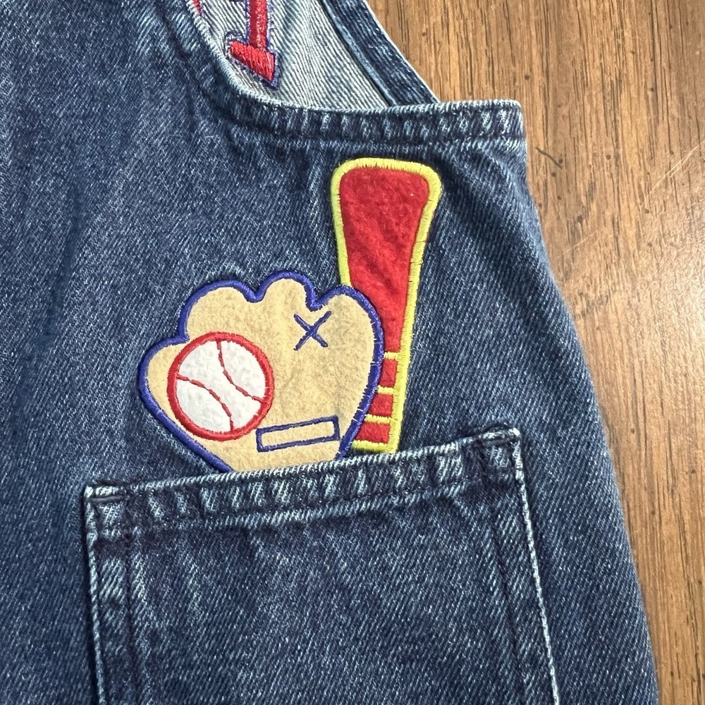 Vintage Class Club Baby Denim Overall Shorts Baseball Size 3 Months - Picture 5 of 7